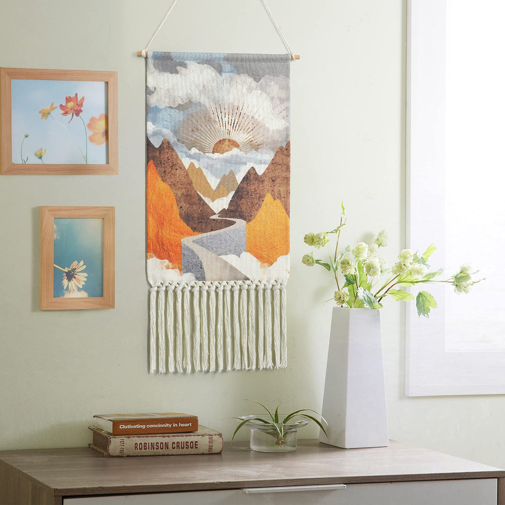 Macrame Wall Hanging - Art Woven Boho Decor with Sunrise Bohemian Home Decor Colorful Boho Chic Apartment Dorm Room Backdrop Decoration