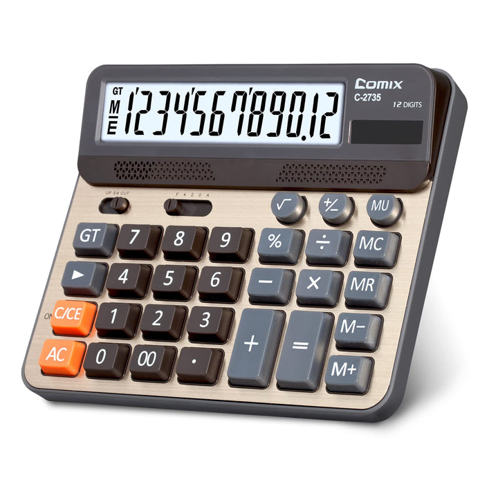 Desktop Calculator, Large Computer Keys, 12 Digits Display, Champaign Gold Color Panel, C-2735