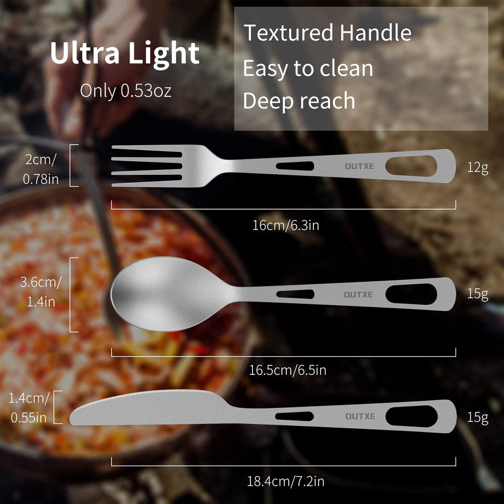 Titanium Flatware Knife Fork Spoon Set Lightweight Ti Camping Utility Cutlery Set with Carrying Bag for Traveling Picnic Hiking