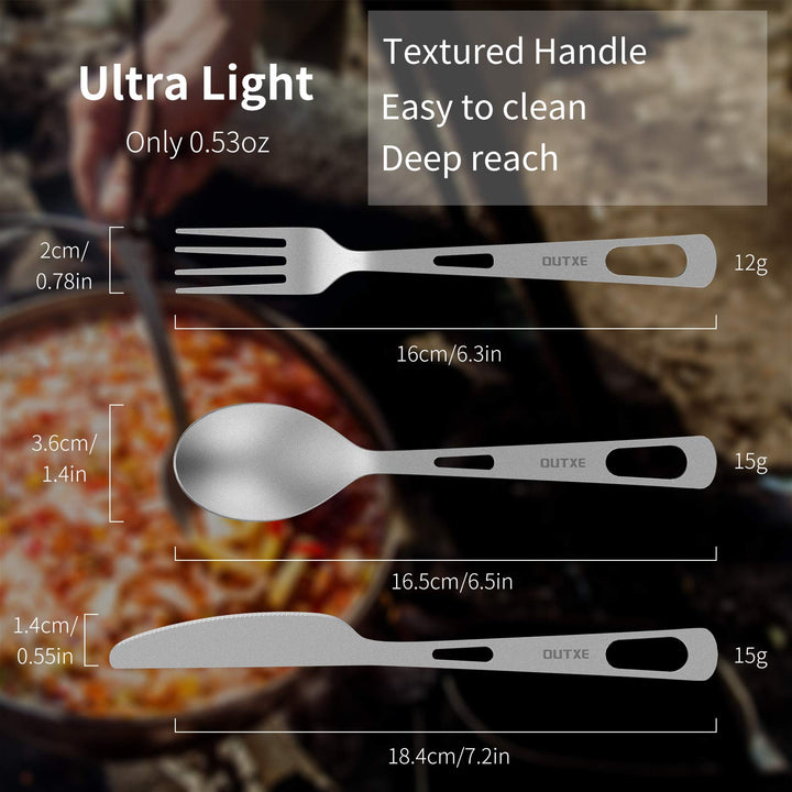 Titanium Flatware Knife Fork Spoon Set Lightweight Ti Camping Utility Cutlery Set with Carrying Bag for Traveling Picnic Hiking