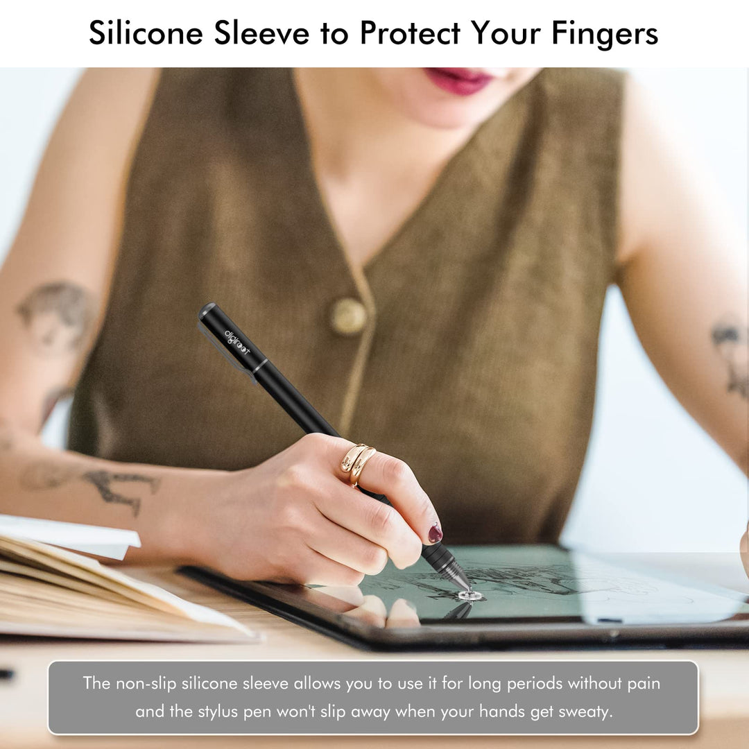 Digiroot Universal Stylus,[2-in-1] Disc Stylus Pens for All Touch Screens Cell Phones, iPad, Tablets, Laptops with 6 Replacement Tips(4 Discs, 2 Fiber Tips Included) - (Black)