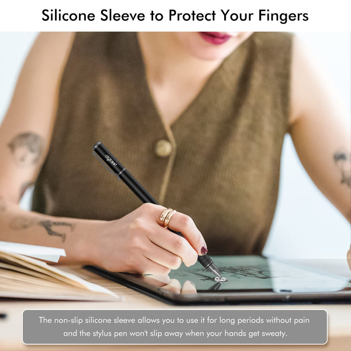 Digiroot Universal Stylus,[2-in-1] Disc Stylus Pens for All Touch Screens Cell Phones, iPad, Tablets, Laptops with 6 Replacement Tips(4 Discs, 2 Fiber Tips Included) - (Black)