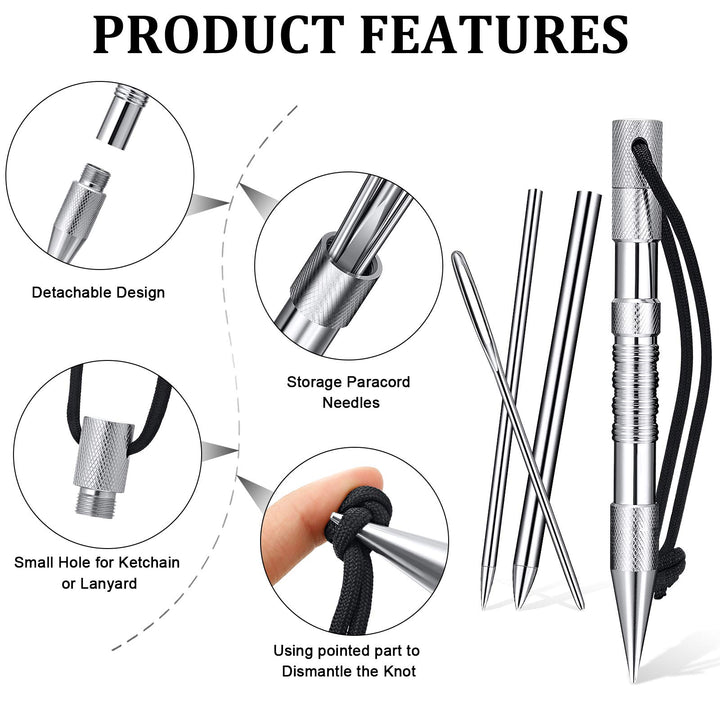 Stainless Steel FID Set Paracord Stitching Set Paracord FID Marlinspike Set Including Paracord Stitching Lacing Stitching Needles and Smoothing Tool Knotter Tools for Leather Paracord Work
