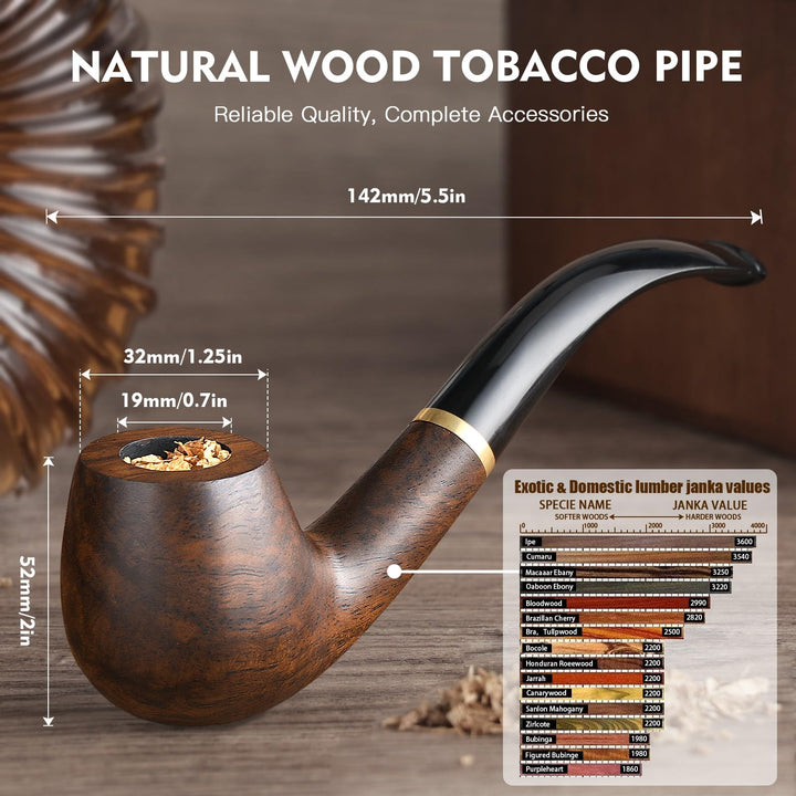 Scotte Handmade Pipe Set, Leather Pipe Pouch, Wood Pipe and Accessories (Scraper/Stand/Filter Element/Filter Ball/Small Bag/Box) (brown)