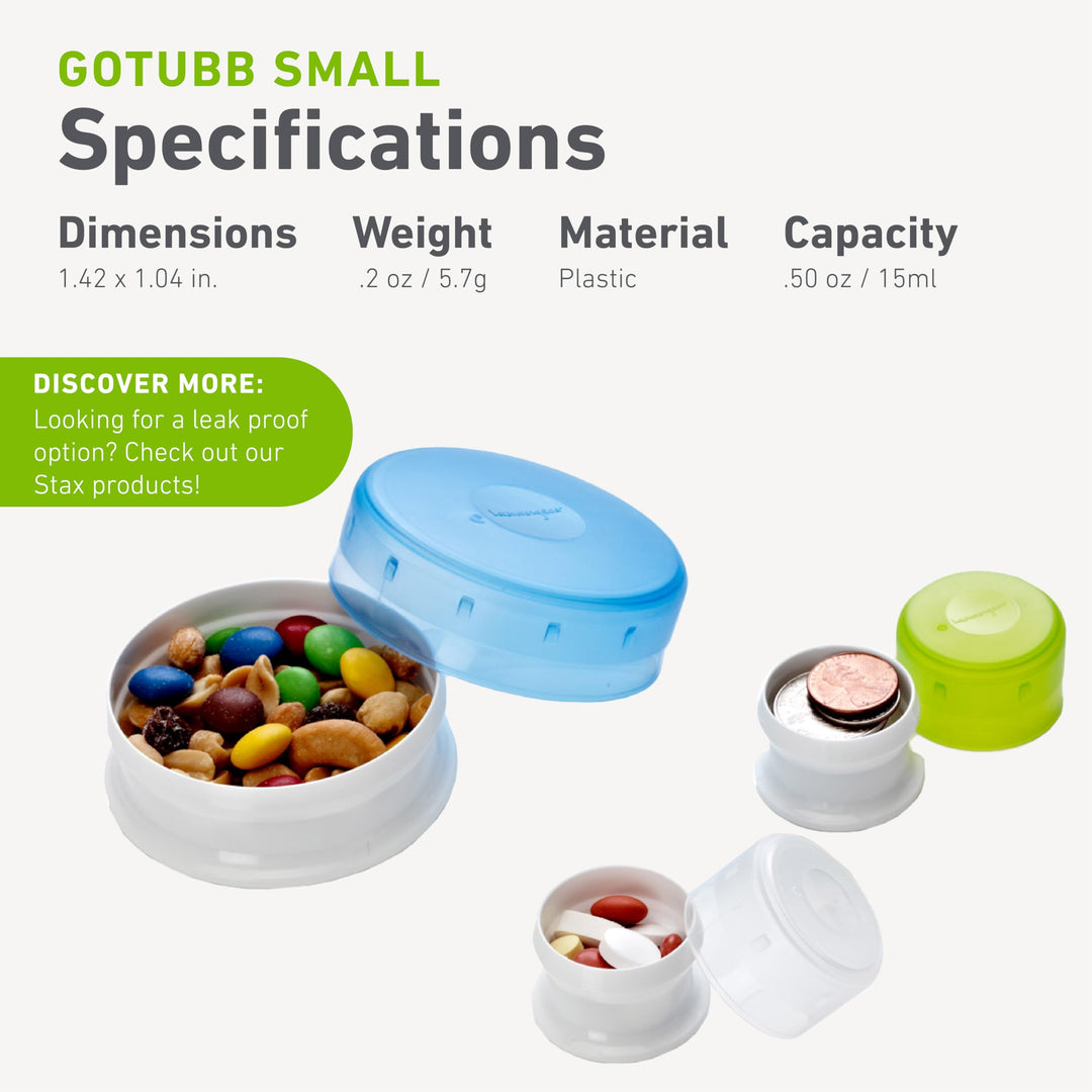 GoTubb | Hard Container | Easy Open | Food-Safe Material, Clear/Green/Blue, Small
