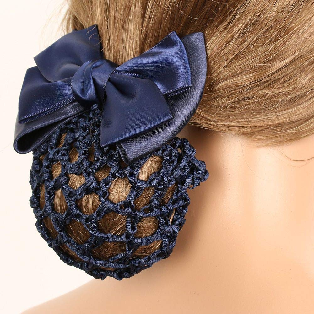 9 Pieces Bowknot Snood Net Barrette Hair Clip Bun Cover Hairnet Lace Bow Decor for Woman, Black