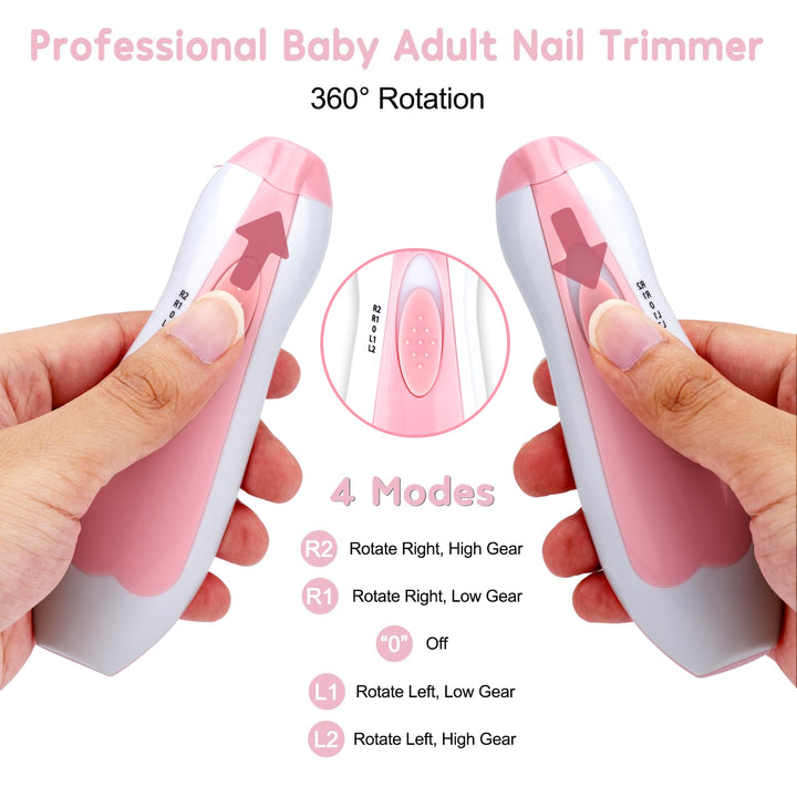 b&amp;k Glopole Baby Nail Trimmer File with Light Battery Operated Safe Electric Nail Clippers Kit (AA) - Pink