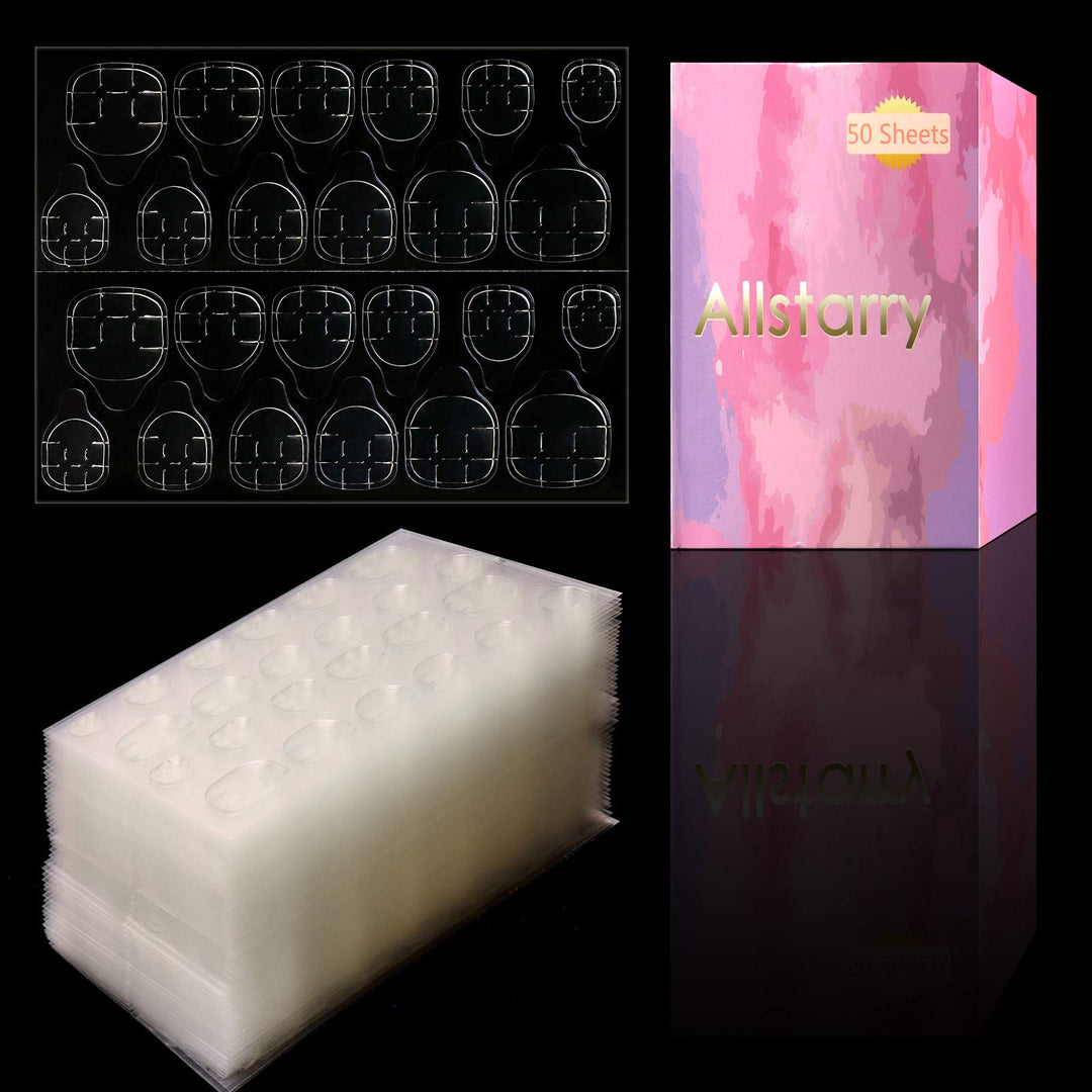 1200pcs (50 Sheets) Adhesive Tabs Waterproof Breathable Double-sided Jelly Nail Sticker Super Sticky False Nail Glue Sticker Transparent Flexible for Manicure