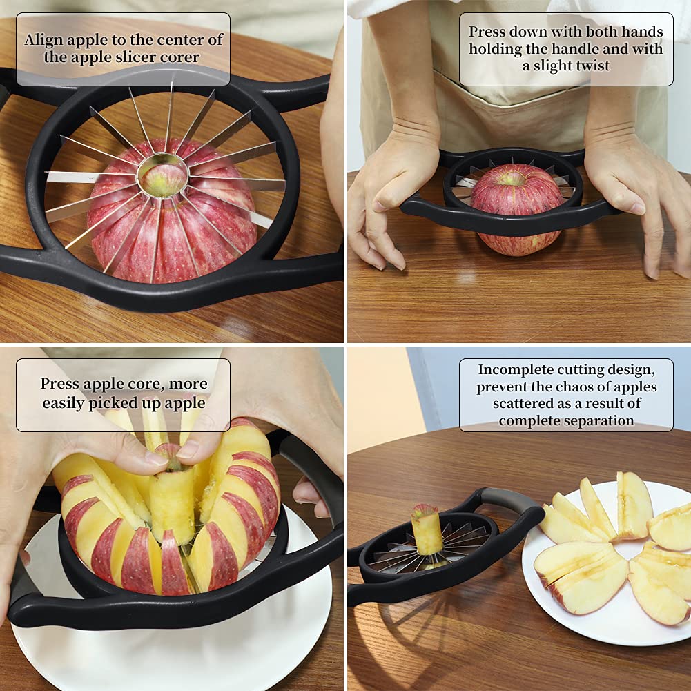 Newness Apple Slicer Corer, 16-Slice [Large Size] Durable Heavy Duty Apple Slicer Corer, Cutter, Divider, Wedger, Integrated Design Fruits &amp; Vegetables Slicer for Apple, Potato, Onion and More, Black