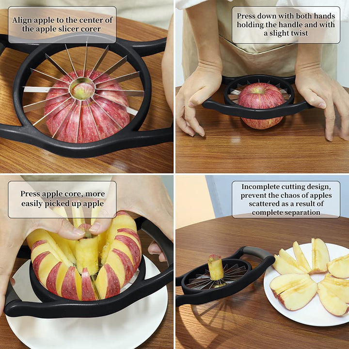 Newness Apple Slicer Corer, 16-Slice [Large Size] Durable Heavy Duty Apple Slicer Corer, Cutter, Divider, Wedger, Integrated Design Fruits &amp; Vegetables Slicer for Apple, Potato, Onion and More, Black
