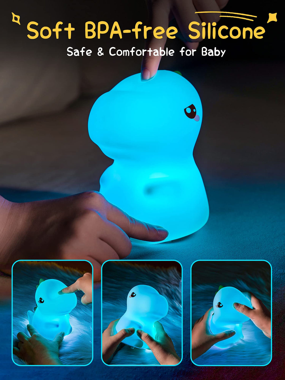 Cute Kids Night Light Night Lamp Night Lights for Kids Bedroom Toddler Baby Portable Silicone Battery Led Nightlight Nursery (Dinosaur)
