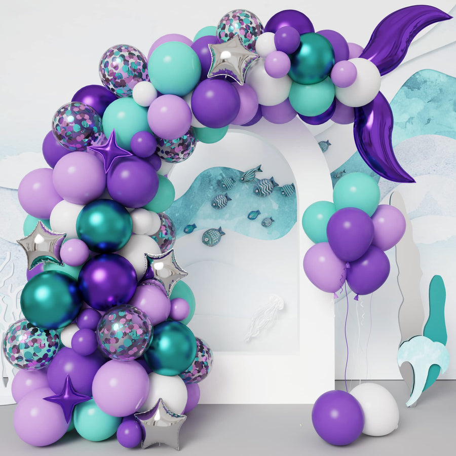 RUBFAC 312pcs Mermaid Party Supplies, Mermaid Tail Balloon Garland Set, Mermaid Arch Kit, for Mermaid Birthday Supplies, Under The Sea Party, Ocean Theme Party Supplies, Undersea Prefabricated