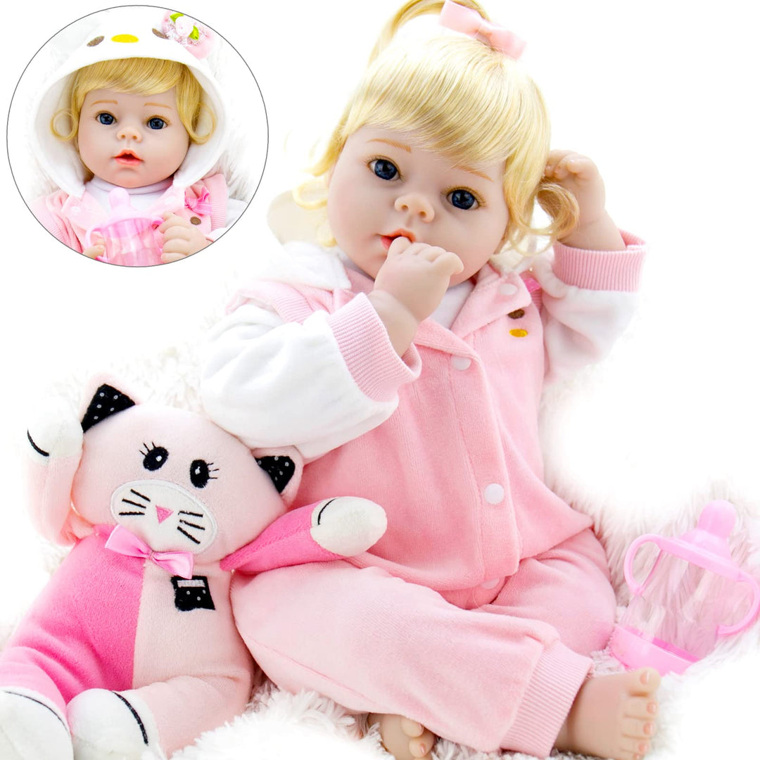 Realistic Baby Doll 22 Inch Lifelike Weighted Reborn Baby Girl Doll with Pink Kitty Clothes and Accessories