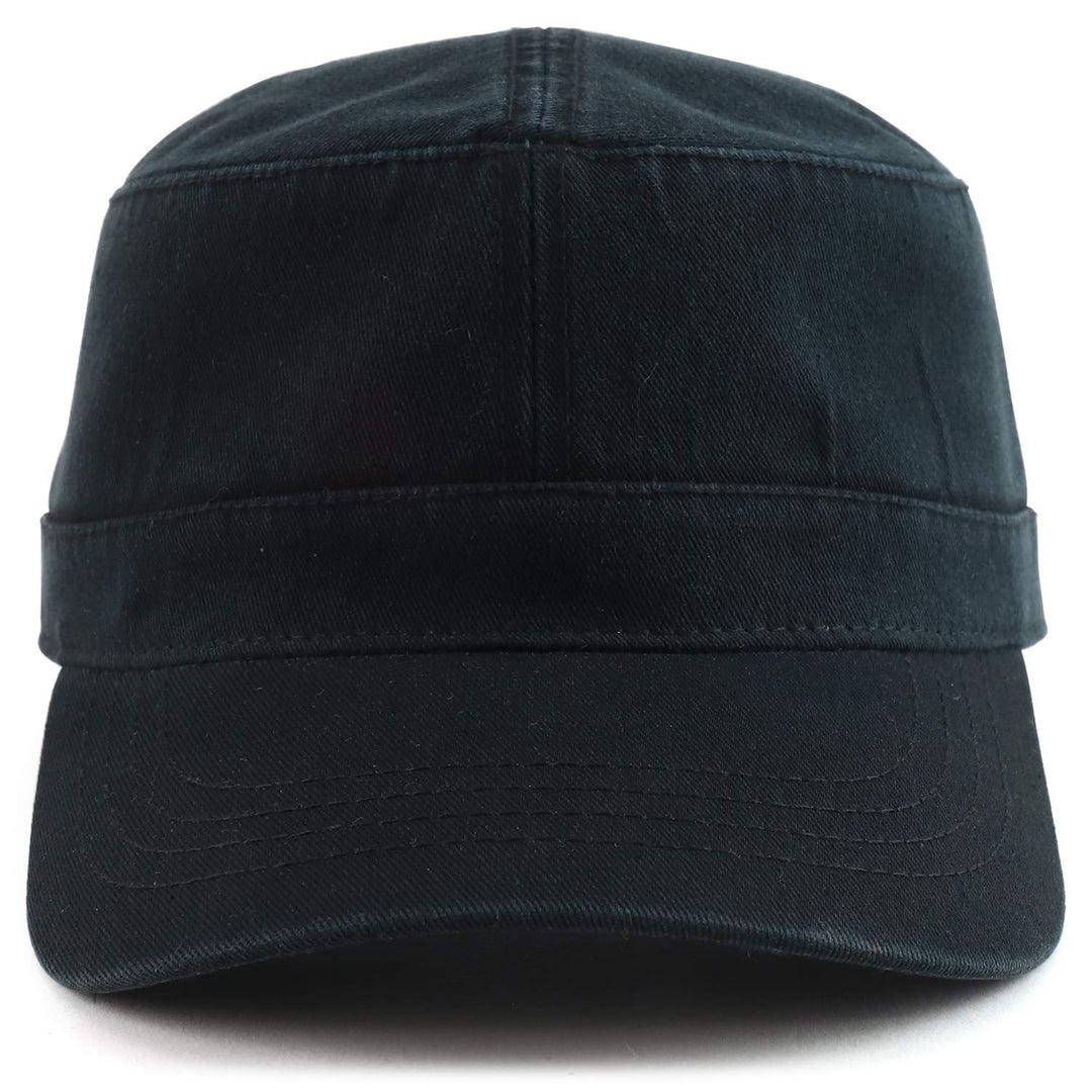 Oversized Big 2XL Flat Top Army Style Cotton Military Cap - Black - 2XL