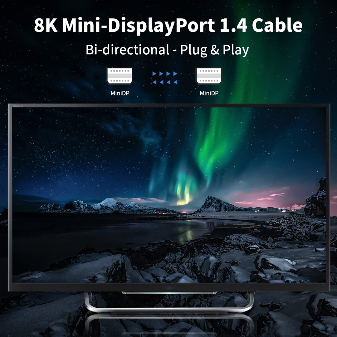 Poyiccot 90 Degree Mini Displayport Cable 8k@60hz, Left