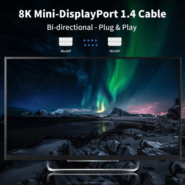 Poyiccot 90 Degree Mini Displayport Cable 8k@60hz, Left