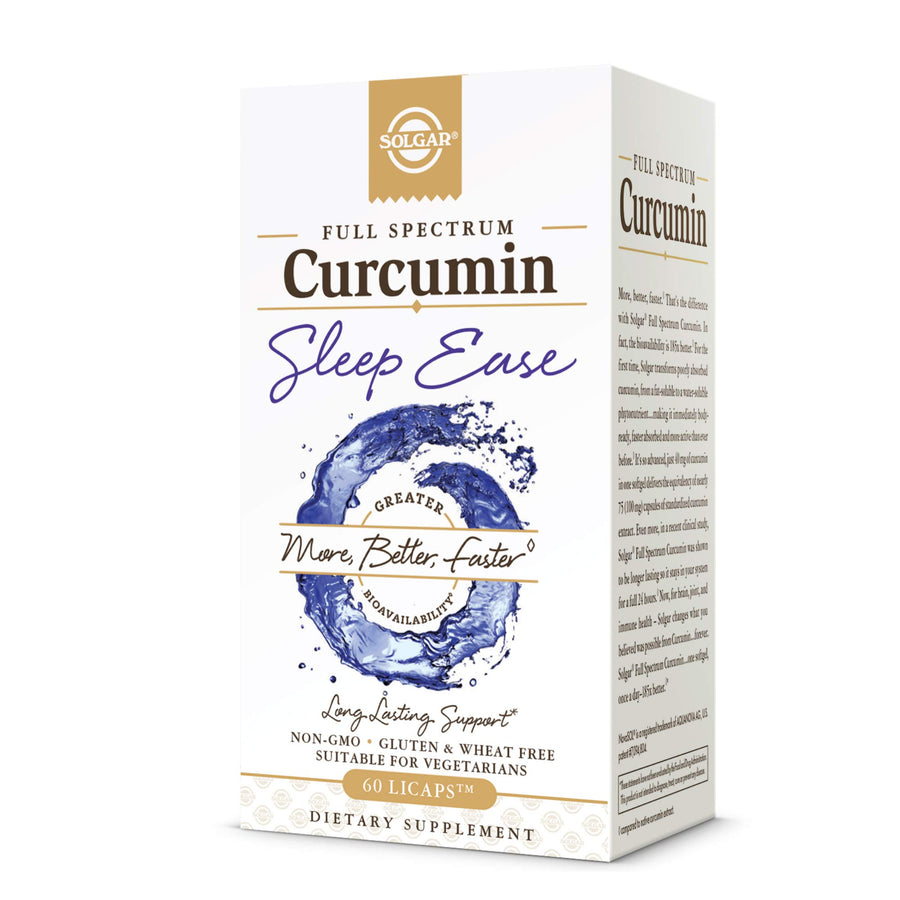 Solgar Full Spectrum Curcumin Sleep Ease, 60 Licaps - Supports Calm, Tranquil Rest & Relaxation, Antioxidant Support - Melatonin, PharmaGABA, Venetron, Curcumin - Non-GMO, Vegetarian - 30 Servings