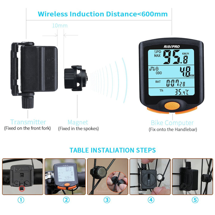 Bike Computer, ® Wireless Bicycle Speedometer Bike Odometer Cycling Multi Function Waterproof 4 Line Display with Backlight YT-813