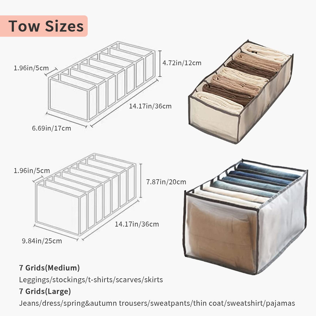 2PCS Clothes Organizer For Folded Clothes, 7 Grids Wardrobe Clothes Organizer Portable Closet Organizers Clothes Drawer Mesh Separation Box for Jeans, Leggings, Underwear, Socks, Skirts, T-Shirt