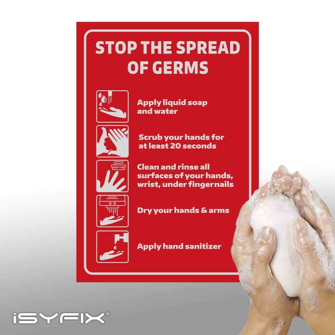 Wash your Hands Stop the Spread Signs Stickers - 2 Pack 7x10 Inch - Premium Self-Adhesive Vinyl, Labels Laminated UV, Weather, Scratch, Water and Fade Resistance, Indoor &amp; Outdoor