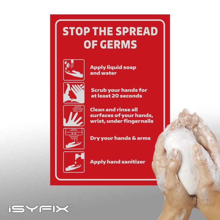 Wash your Hands Stop the Spread Signs Stickers - 2 Pack 7x10 Inch - Premium Self-Adhesive Vinyl, Labels Laminated UV, Weather, Scratch, Water and Fade Resistance, Indoor &amp; Outdoor