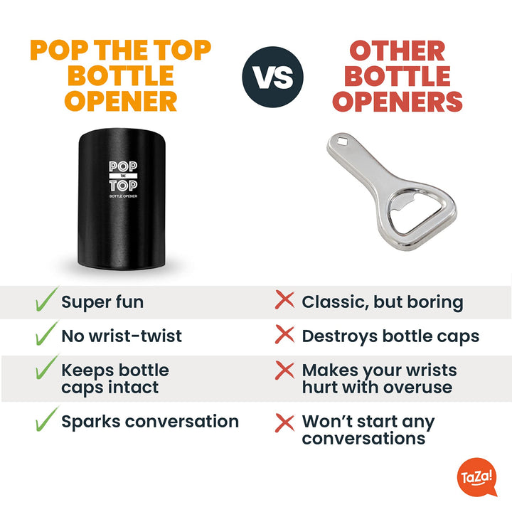 Pop-the-Top Beer Bottle Opener (Black): Automatic Bottle Cap Opener, Push Down Pop Off Bar Tool, Soda and Beer Cap Remover, Cool &amp; Fun Gadget