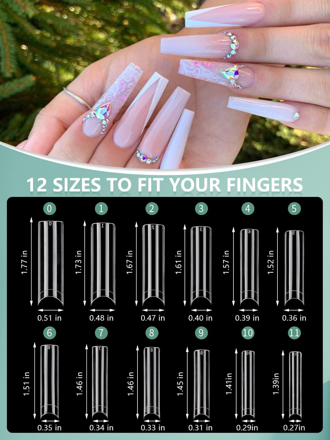 440PCS Extra Long Clear Nail Tips, 1Pack Half Cover Clear Coffin Nail Tips with 1Pack C Curve Nail Tips for Acrylic Nails Professional, XL Long Straight Square Ballerina Nail Tips for Nail Salons Home