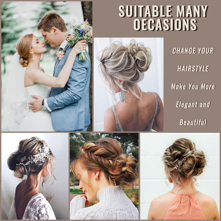 2PCS Messy Bun Hair Piece 100% Human Hair Scrunchies Buns Hair Pieces for Women Curly Wavy Black Bun Elegant Chignons Wedding (2PCS Human Hair, Brown Black)