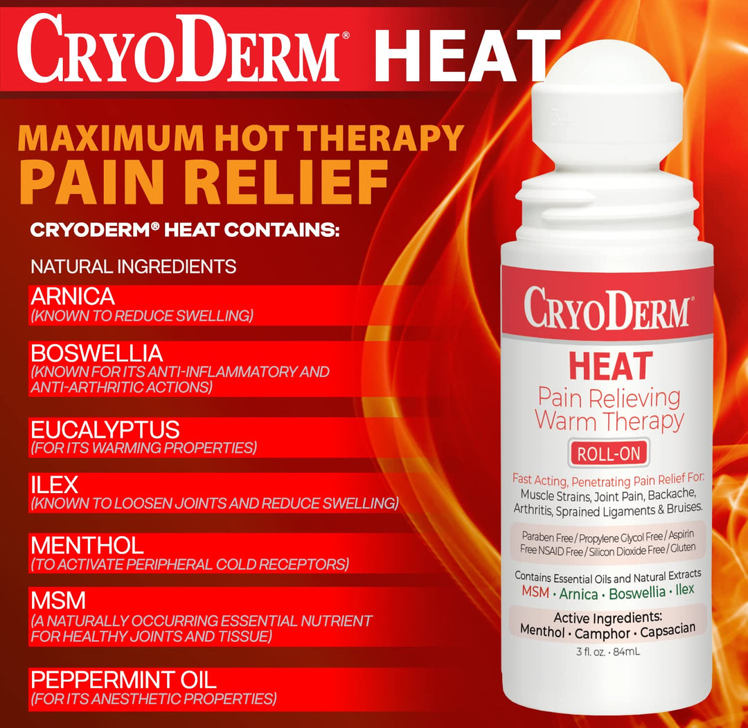 CryoDerm Heat Lotion 3 oz Roll On (1 Pack)