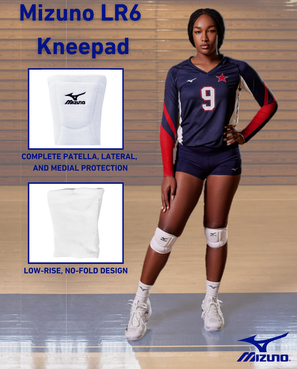 LR6 Volleyball Kneepad, Black, Medium