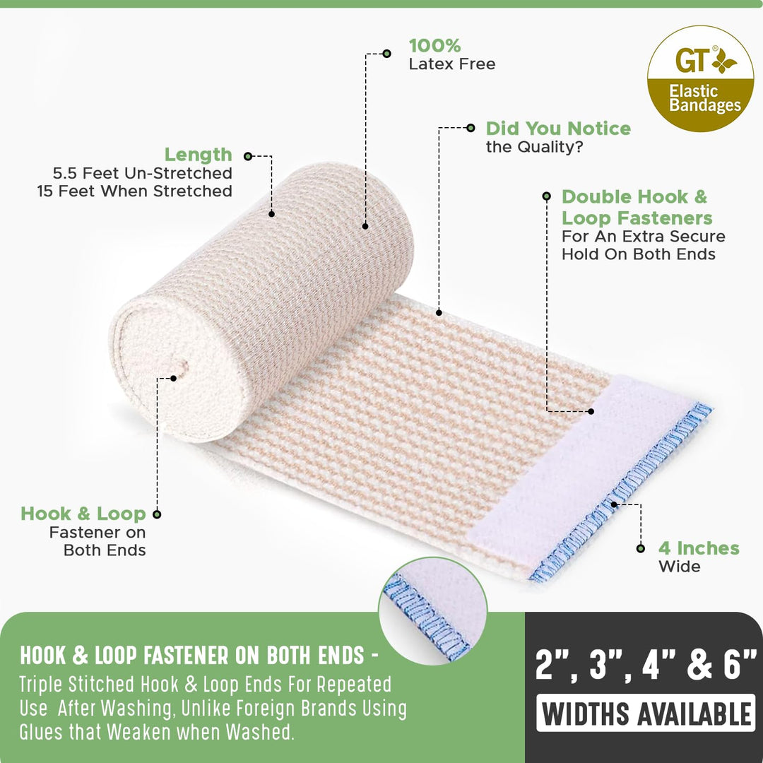 GT 4 Cotton Elastic Bandage with Hook &amp; Loop Cl