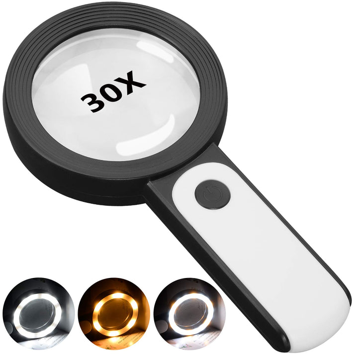JMH Magnifying Glass with Light, 30X Handheld Large 18L