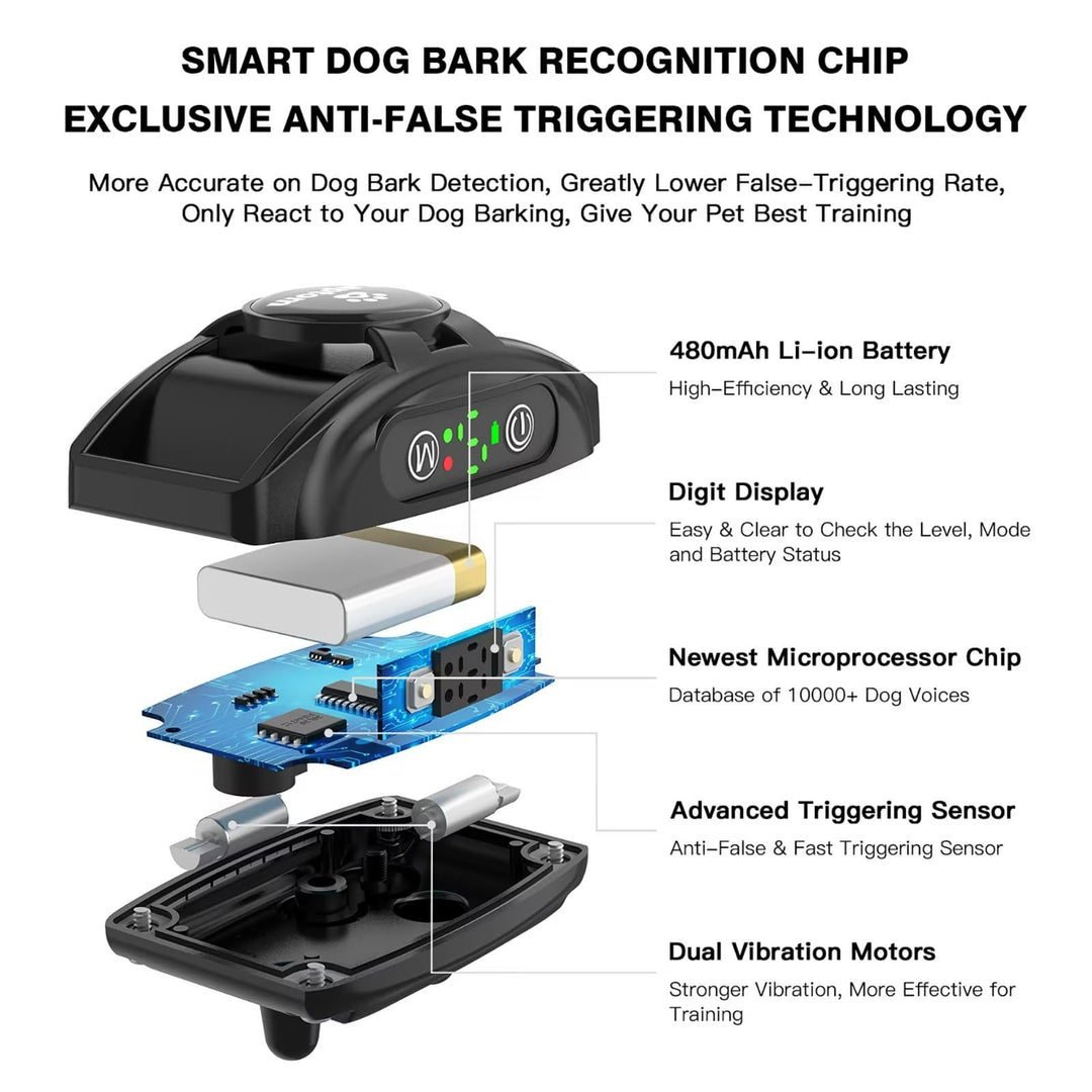 2 Pack Smart Dog Bark Collar - 5 Adjustable Sensitivity/Vibration&amp;Sound/Rechargeable/IPX7 Waterproof - No Shock Bark Control Training Collar for Small Medium Large Dog (V1)