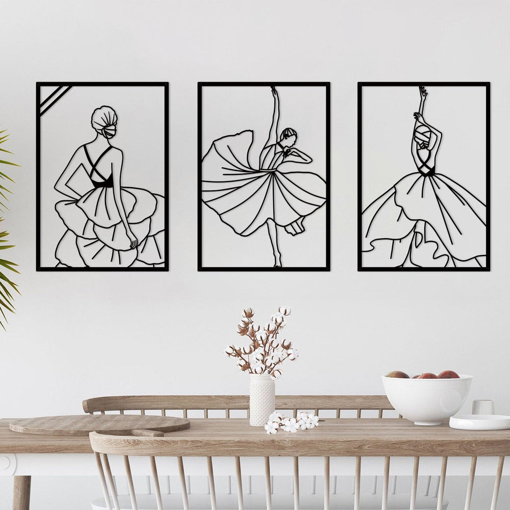 3 Pieces Metal Modern Minimalist Woman Wall Decor Abstract Line Drawing Female Dancers Simple Line Wall Art Home Decor for Bedroom Bathroom Living Room Dance Room (Gold)