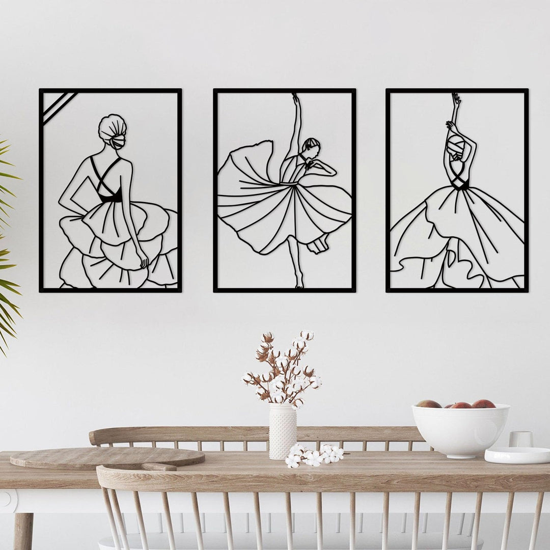 3 Pieces Metal Modern Minimalist Woman Wall Decor Abstract Line Drawing Female Dancers Simple Line Wall Art Home Decor for Bedroom Bathroom Living Room Dance Room (Gold)
