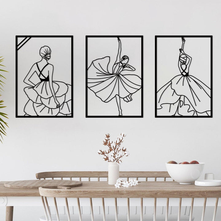 3 Pieces Metal Modern Minimalist Woman Wall Decor Abstract Line Drawing Female Dancers Simple Line Wall Art Home Decor for Bedroom Bathroom Living Room Dance Room (Gold)