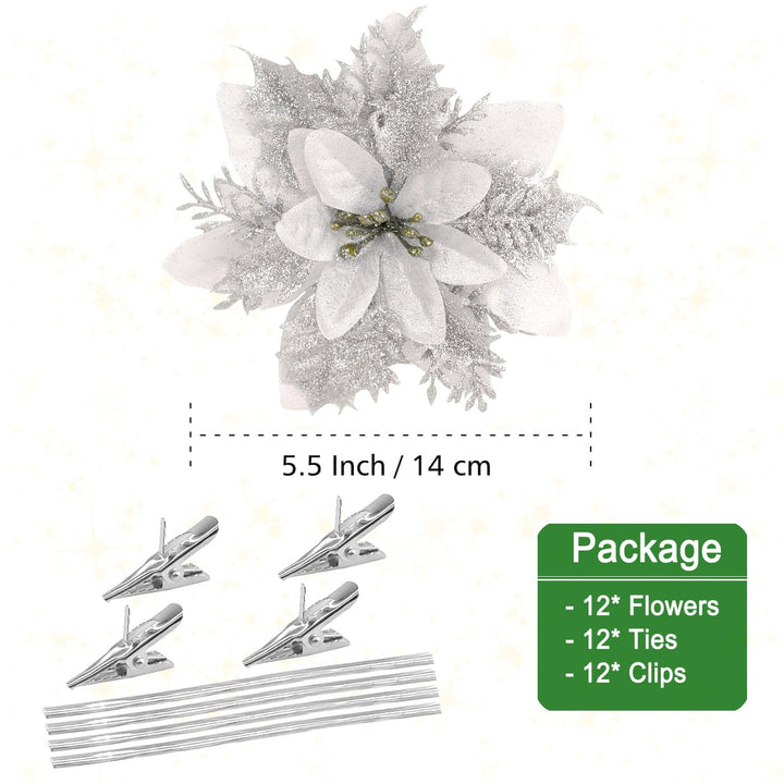 Pack of 12 Silver 5 Inch Glitter Flower Shape Christmas