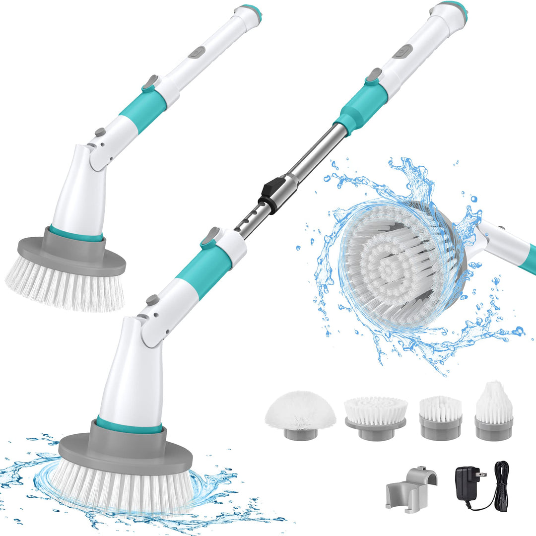 Electric Spin Scrubber, Cordless Cleaning Brush with Adjustable Arm and 4 Replaceable Head, Fast Charging, Multi-Purpose, Shower Scrubber for Bathtub Tile Sink Bathroom Kitchen Grout