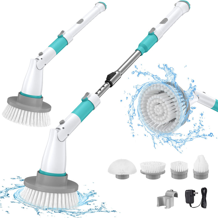 Electric Spin Scrubber, Cordless Cleaning Brush with Adjustable Arm and 4 Replaceable Head, Fast Charging, Multi-Purpose, Shower Scrubber for Bathtub Tile Sink Bathroom Kitchen Grout