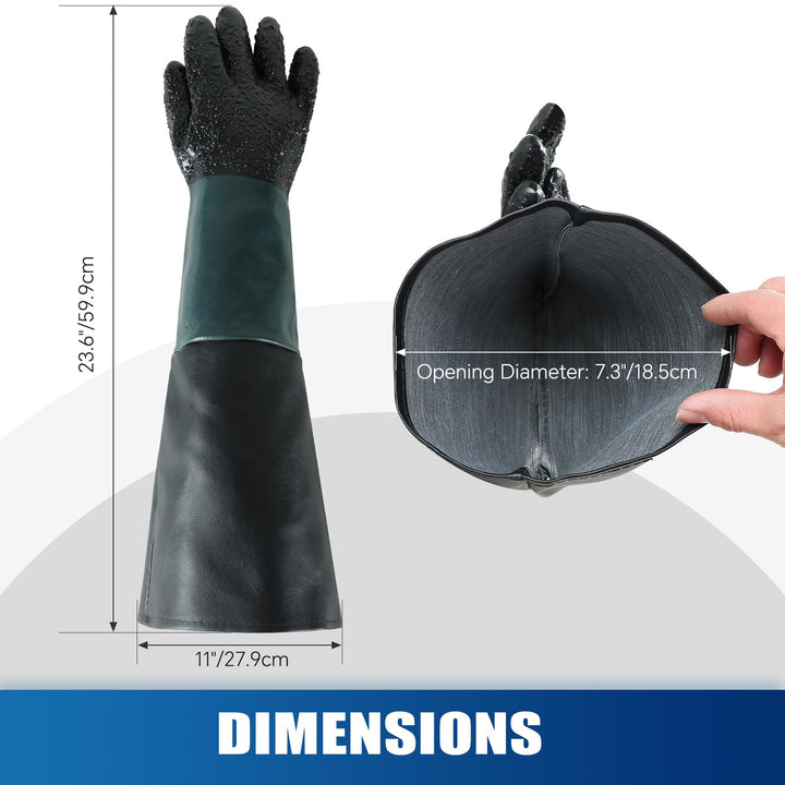 Rubber Sandblasting Sandblaster Gloves | 23.6 Heavy Duty Rubber Sandblaster Gloves for Abrasive Blasting be Used on Sandblast Cabinet Sand Blasting Gloves With Particle Palm