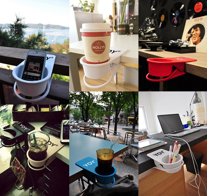 Drink Cup Holder Clip - Table Desk Side Water Glass Beer Bottle Beverage Soda Coffee Mug Holder Cup Saucer Clip Design for Home Office, Black