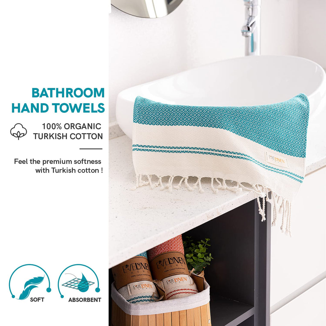 Evelynen Turkish Hand Towels for Bathroom &amp; Kitchen Towels Decorative Set of 2 | Boho Farmhouse Hand Towels with Hanging Loops for Face, Tea, Dish, Kitchen &amp; Bath | %100 Cotton (16 x 32 - Petrol)