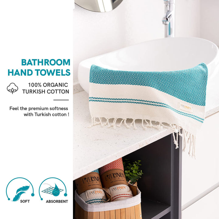 Evelynen Turkish Hand Towels for Bathroom &amp; Kitchen Towels Decorative Set of 2 | Boho Farmhouse Hand Towels with Hanging Loops for Face, Tea, Dish, Kitchen &amp; Bath | %100 Cotton (16 x 32 - Petrol)