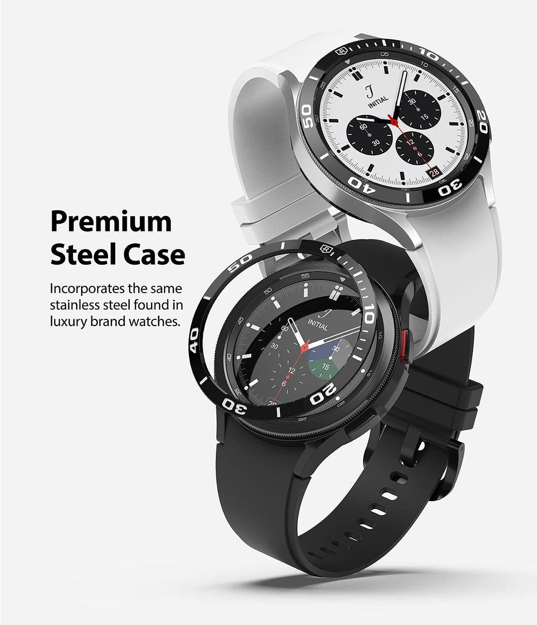 Bezel Styling Compatible with Samsung Galaxy Watch 4 Classic 46mm Adhesive Frame Ring Cover Anti Scratch [Stainless Steel] Protection for Galaxy Watch4 Classic 46mm - Black [46-02]