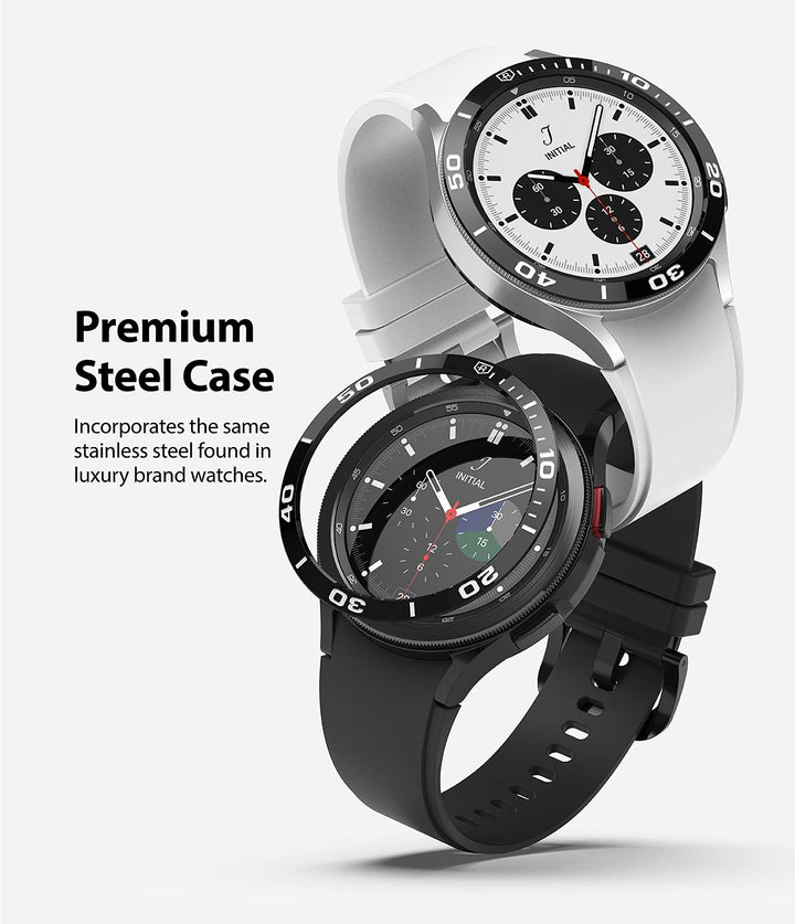 Bezel Styling Compatible with Samsung Galaxy Watch 4 Classic 46mm Adhesive Frame Ring Cover Anti Scratch [Stainless Steel] Protection for Galaxy Watch4 Classic 46mm - Black [46-02]