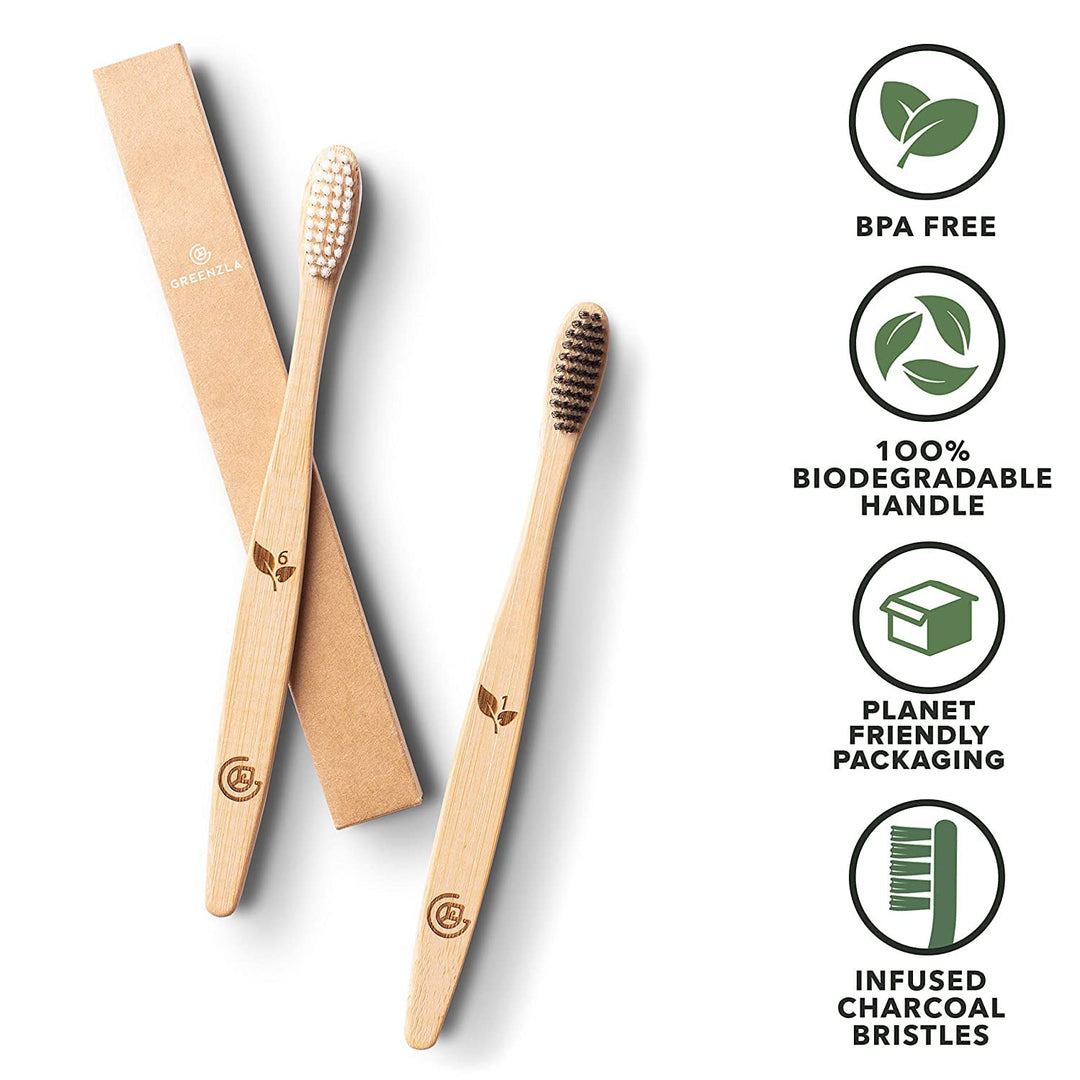 Greenzla Organic Bamboo Toothbrushes, 12 Pack Sturdy BP