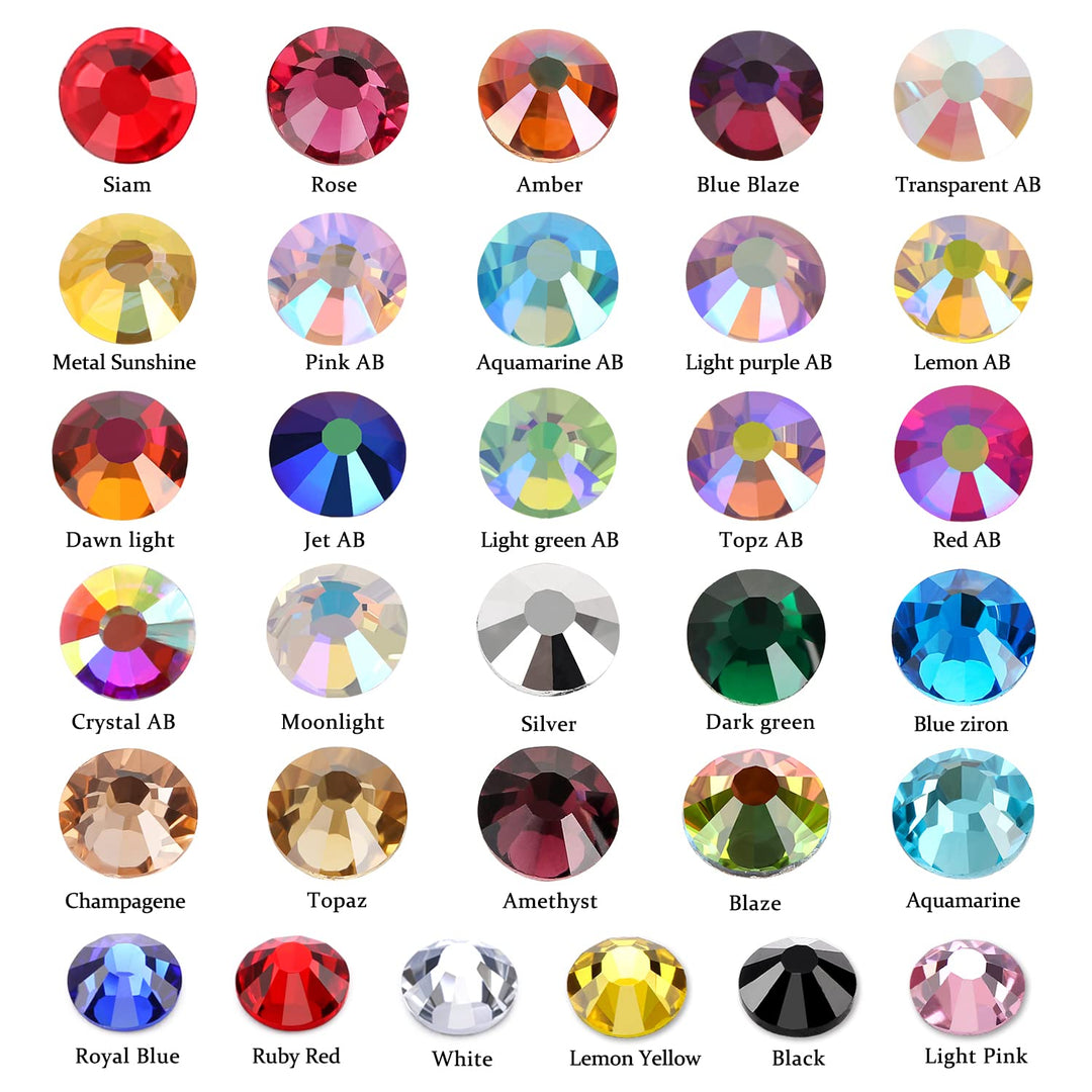 Crystal Rhinestones - Flatback Colored Jewels for Crafting, Nail Art, Clothes, Shoes, Bags, DIY Decoration, Round Gemstones for Fabric, Acrylic, Plastic, Decor - Black Rhinestones SS6 1440Pcs