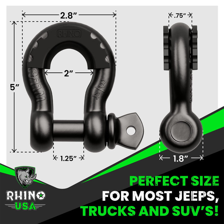 D Ring Shackles (2-Pack) - 41,850lb Break Strength – Heavy Duty 3/4 Clevis Shackle with 7/8 Pin for Towing &amp; Off-Road Use - Pairs with Tow Strap for Vehicle Recovery (Black)