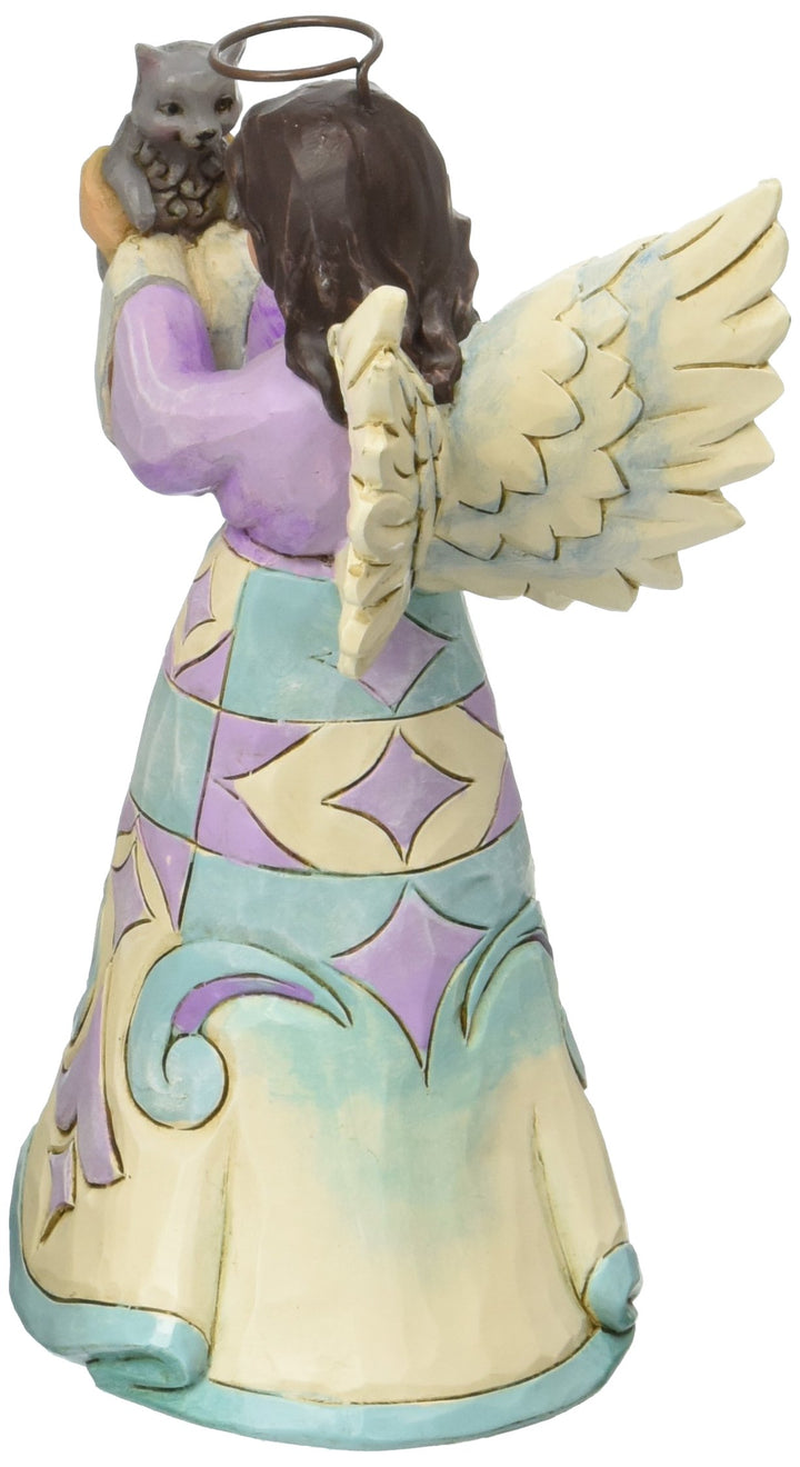 Jim Shore Heartwood Creek Pint Size Angel with Kitten Stone Resin Figurine, 5”
