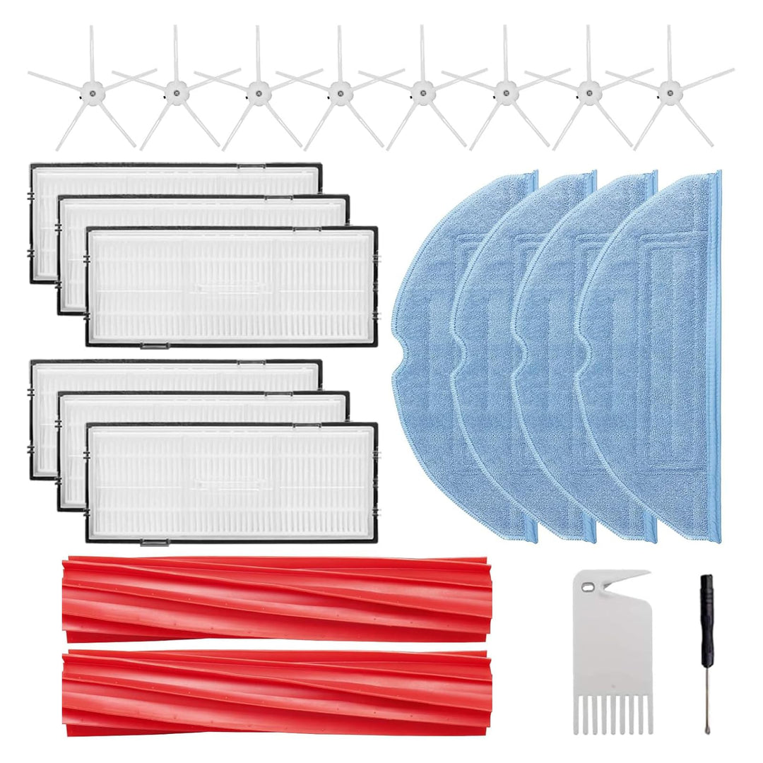22 PACK Accessories Kit Compatible with Roborock S7 S7+ S7 MaxV S7 MaxV Plus Xiaomi Mi Mijia Robotic Vacuum Cleaner, 2 Main Brush, 8 Side Brushes, 6 Filters, 4 Mop Cloth, 2 Cleaning Tool, White